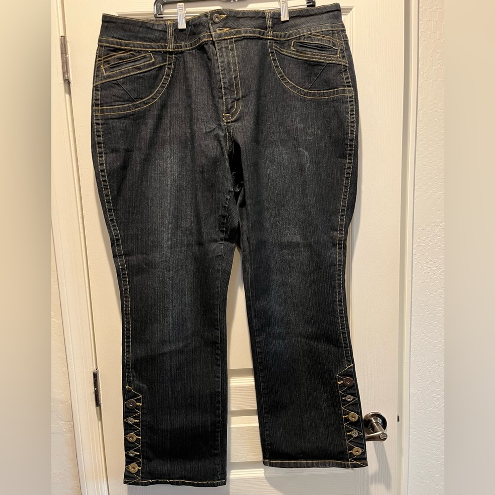 Ashley Stewart | Dark Blue Jeans with Gold Stitching and Details